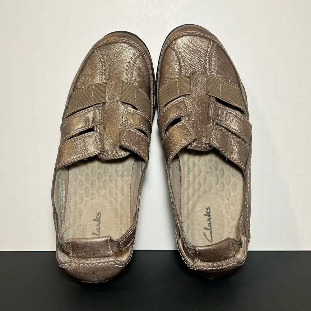 Womens CLARKS Haley Stork Bronze Brown Slip On Sandals / Size 7.5 Medium - Picture 5 of 8